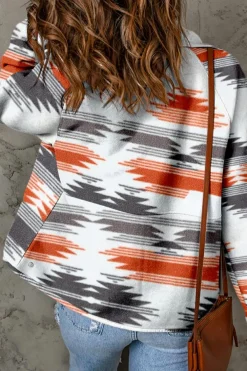 Fashion Dear-Lover Aztec Fleece Patchwork Snap Button Jacket Multicolour