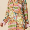 Fashion Dear-Lover Boho Floral Print Buttoned Long Sleeve Shirt Dress Multicolour
