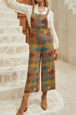 Outlet Dear-Lover Boho Floral Print Crossed Straps Ankle-length Jumpsuit Multicolour