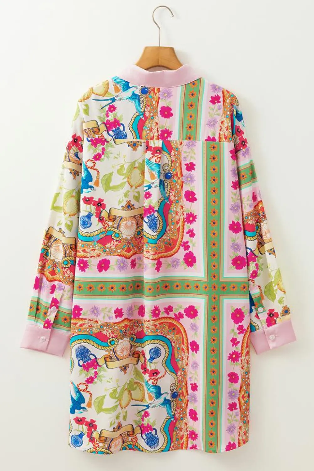 Fashion Dear-Lover Boho Floral Print Buttoned Long Sleeve Shirt Dress Multicolour