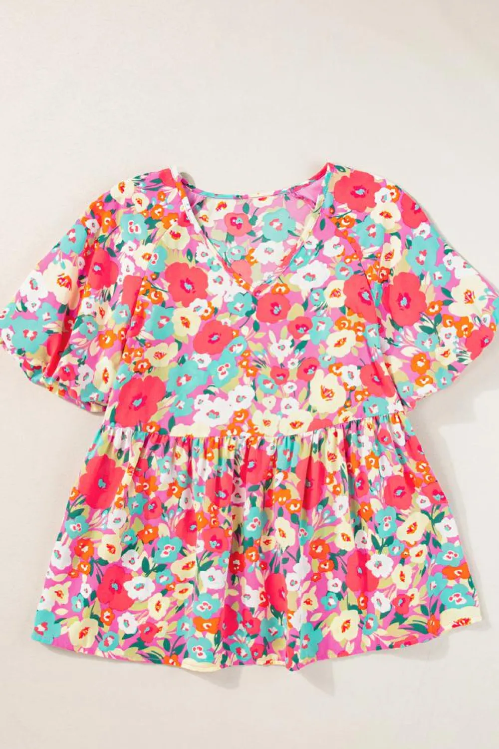 Best Dear-Lover Boho Floral Short Puff Sleeve Babydoll Blouse Multicolour