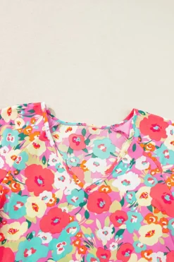 Best Dear-Lover Boho Floral Short Puff Sleeve Babydoll Blouse Multicolour