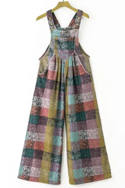 Online Dear-Lover Brushed Checkered Wide Leg Overalls Multicolour