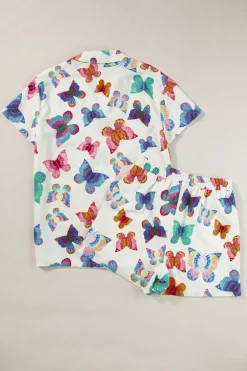 New Dear-Lover Butterfly Pattern Short Sleeve Shirt Pajamas Set Multicolour