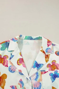 New Dear-Lover Butterfly Pattern Short Sleeve Shirt Pajamas Set Multicolour