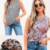 Discount Dear-Lover Cheetah Checkered Dual Print Reversible Round Neck Mesh Tank Top Multicolour