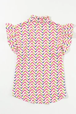 New Dear-Lover Chevron Print Ruffled Sleeve Blouse Multicolour