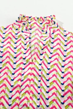 New Dear-Lover Chevron Print Ruffled Sleeve Blouse Multicolour