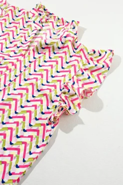 New Dear-Lover Chevron Print Ruffled Sleeve Blouse Multicolour
