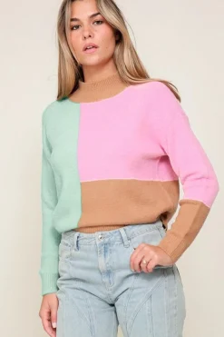 Online Dear-Lover Colorblock Mock Neck Ribbed Trim Sweater Multicolour