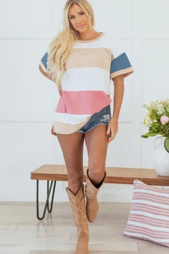 Best Dear-Lover Colorblock Patchwork Side Split Tunic T Shirt Multicolour