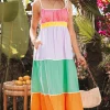 Outlet Dear-Lover Colorblock Self-tie Straps High Waist Flowy Maxi Dress with Pockets Multicolour