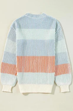 Best Dear-Lover Colorblock Textured Knit Bubble Sleeve Sweater Multicolour
