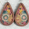 Clearance Dear-Lover Contrast Trim Floral Print Drop Earrings Multicolour