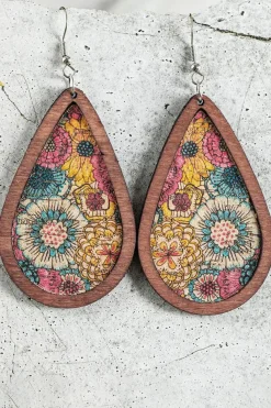 Clearance Dear-Lover Contrast Trim Floral Print Drop Earrings Multicolour