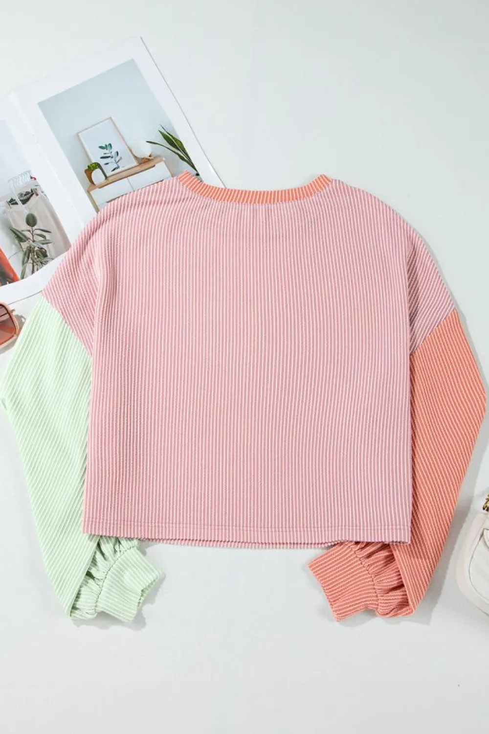 Hot Dear-Lover Corded Colorblock Patchwork Drop Shoulder Long Sleeve Top Multicolour