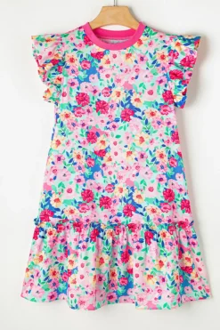 Best Dear-Lover Floral Print Flutter Sleeve Ruffled Mini Dress Multicolour