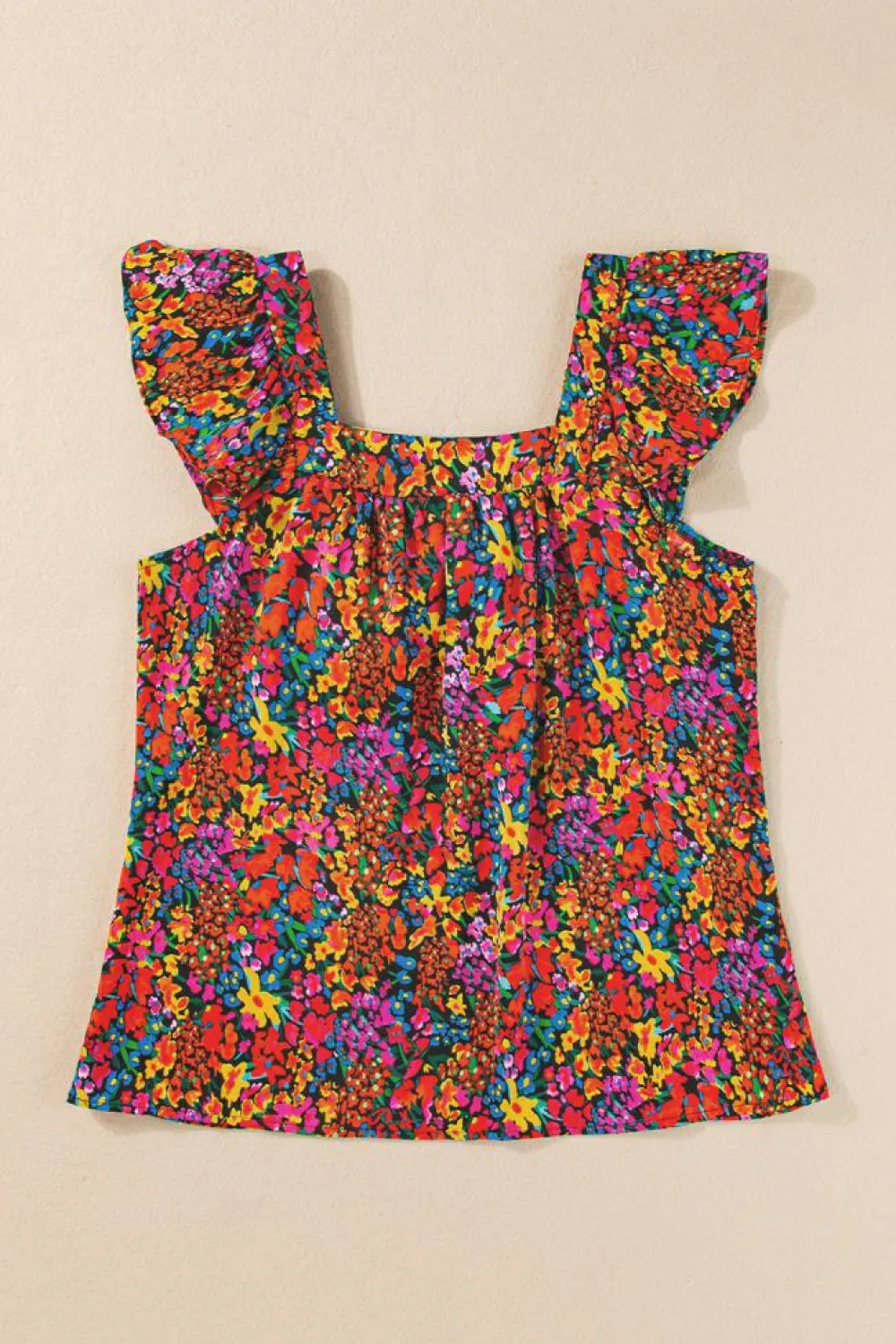 Sale Dear-Lover Floral Print Cap Sleeve Square Neck Back Knot Blouse Multicolour