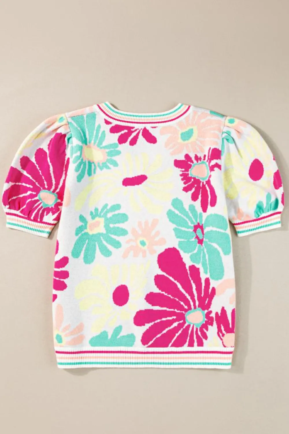 Hot Dear-Lover Floral Print V Neck Short Sleeve Sweater Multicolour