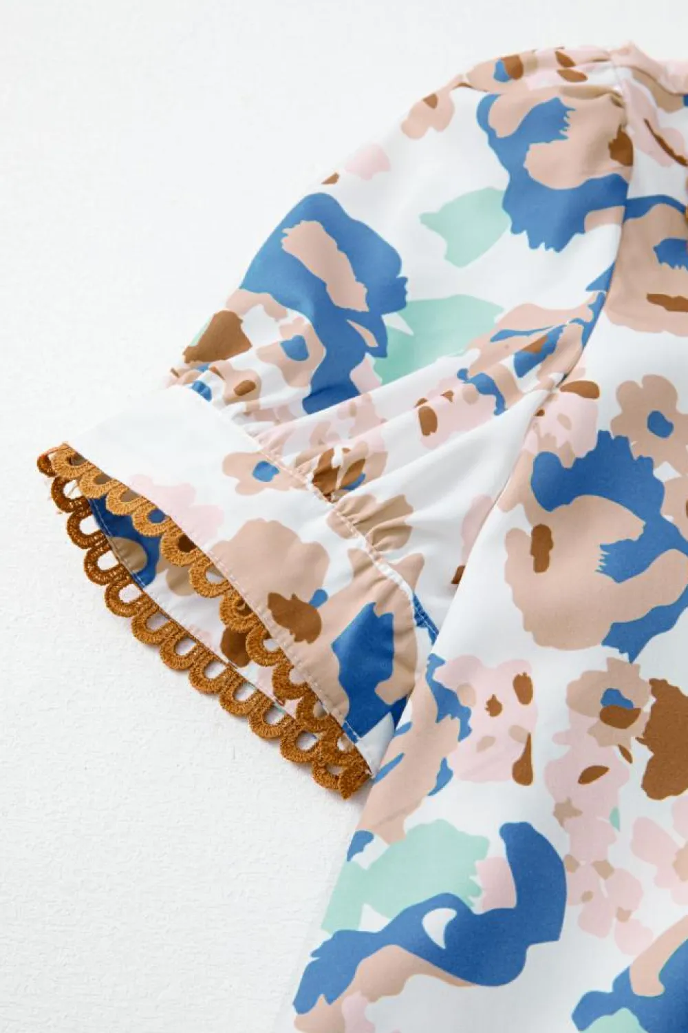 Outlet Dear-Lover Floral Print Ricrac Trim Collared Puff Short Sleeve Shirt Multicolour