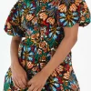 Sale Dear-Lover Floral Puff Short Sleeve Shirt Mini Dress Multicolour
