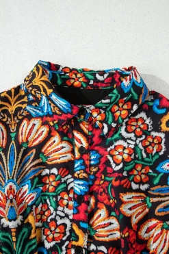 Sale Dear-Lover Floral Puff Short Sleeve Shirt Mini Dress Multicolour