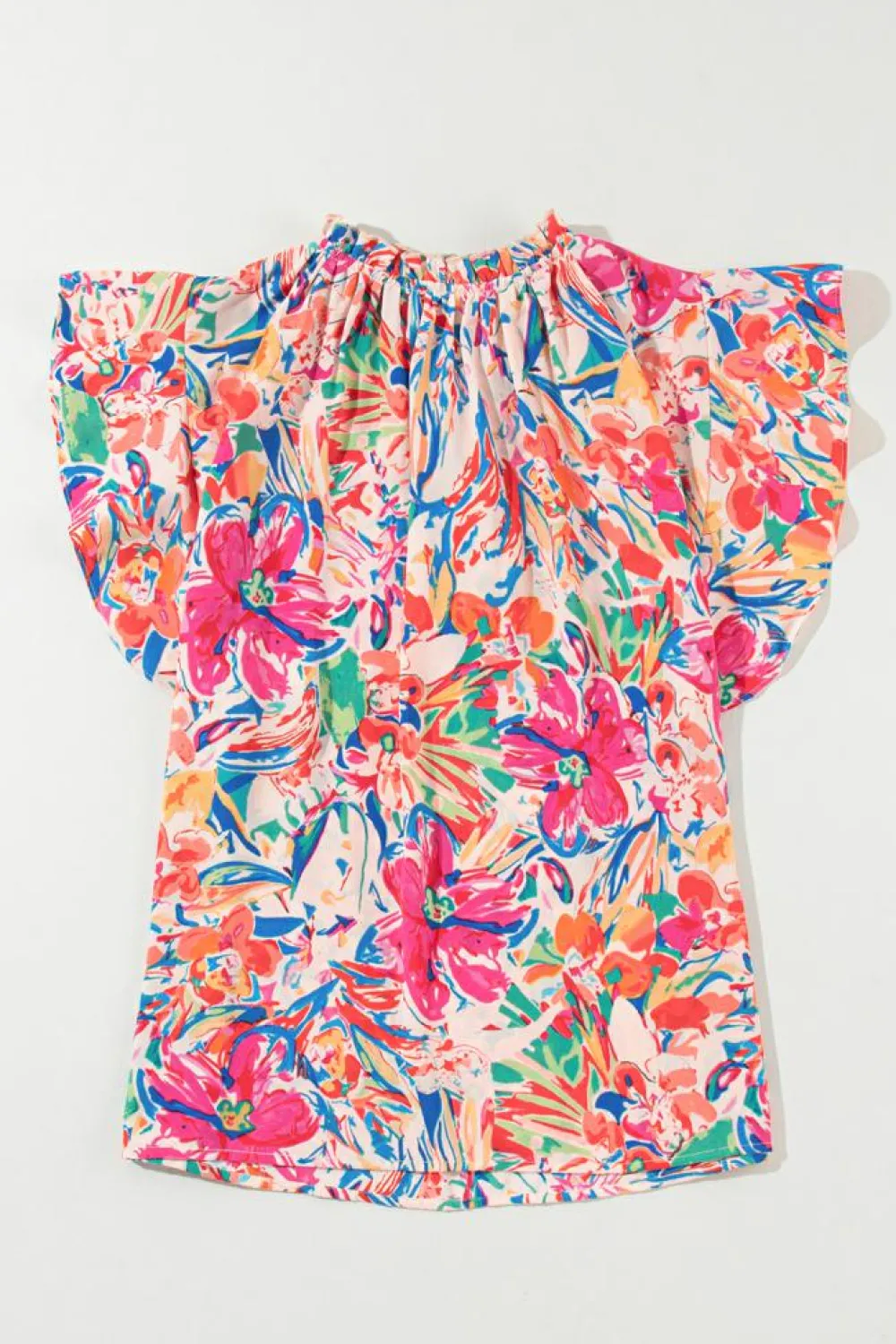 Outlet Dear-Lover Floral Ruffled Sleeve V Neck Summer Blouse Multicolour
