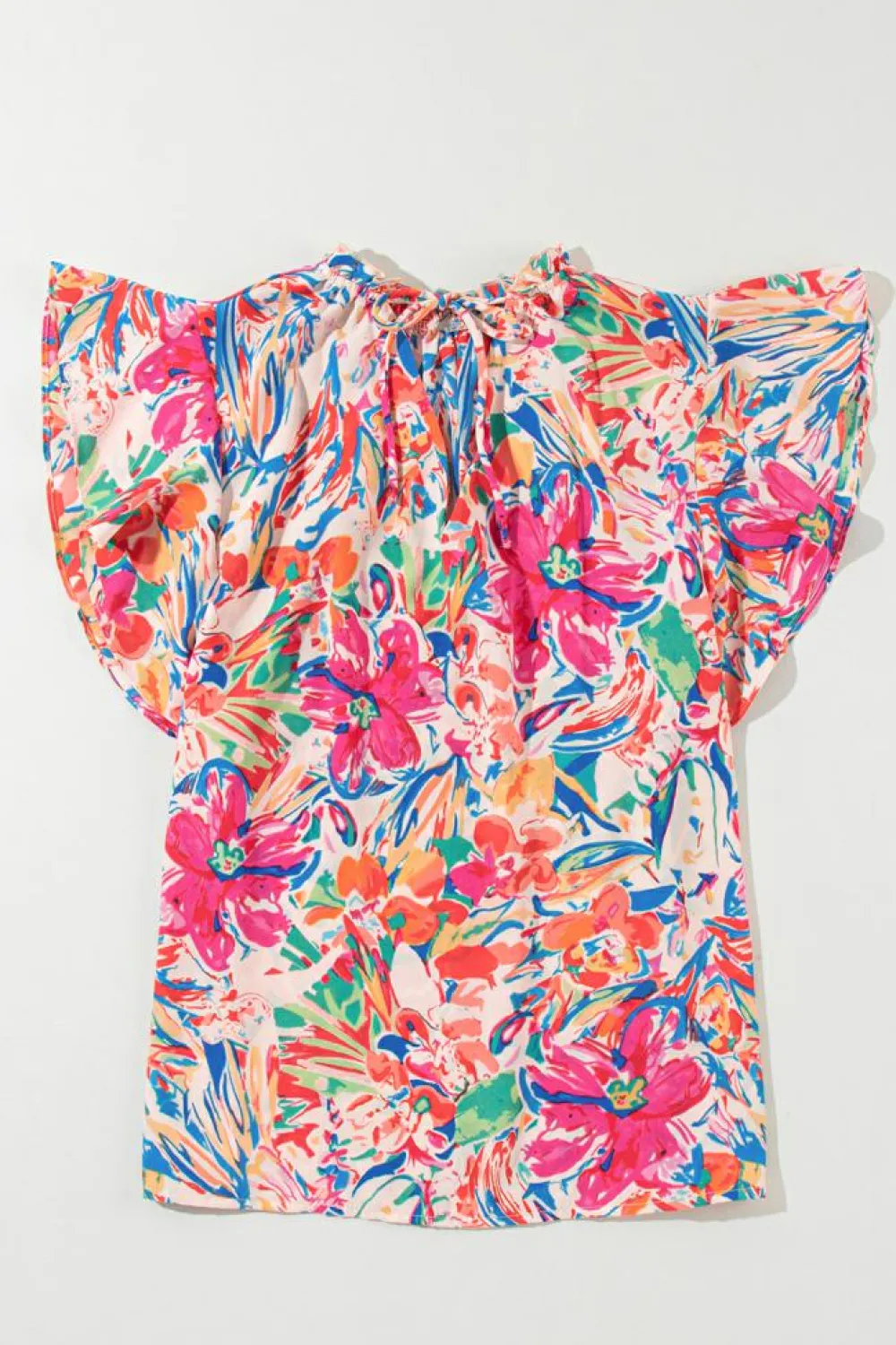 Outlet Dear-Lover Floral Ruffled Sleeve V Neck Summer Blouse Multicolour