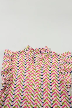 Outlet Dear-Lover Floral Ruffled Sleeve V Neck Summer Blouse Multicolour