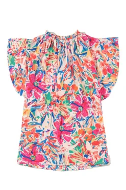 Outlet Dear-Lover Floral Ruffled Sleeve V Neck Summer Blouse Multicolour