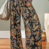 New Dear-Lover Floral Shirred High Waist Wide Leg Pants with Tie Multicolour