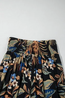 New Dear-Lover Floral Shirred High Waist Wide Leg Pants with Tie Multicolour