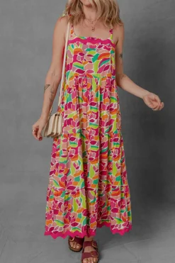 Hot Dear-Lover Floral Tied Straps Ricrac Trim Maxi Dress Multicolour
