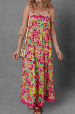 Hot Dear-Lover Floral Tied Straps Ricrac Trim Maxi Dress Multicolour