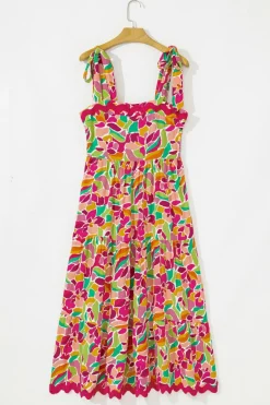 Hot Dear-Lover Floral Tied Straps Ricrac Trim Maxi Dress Multicolour