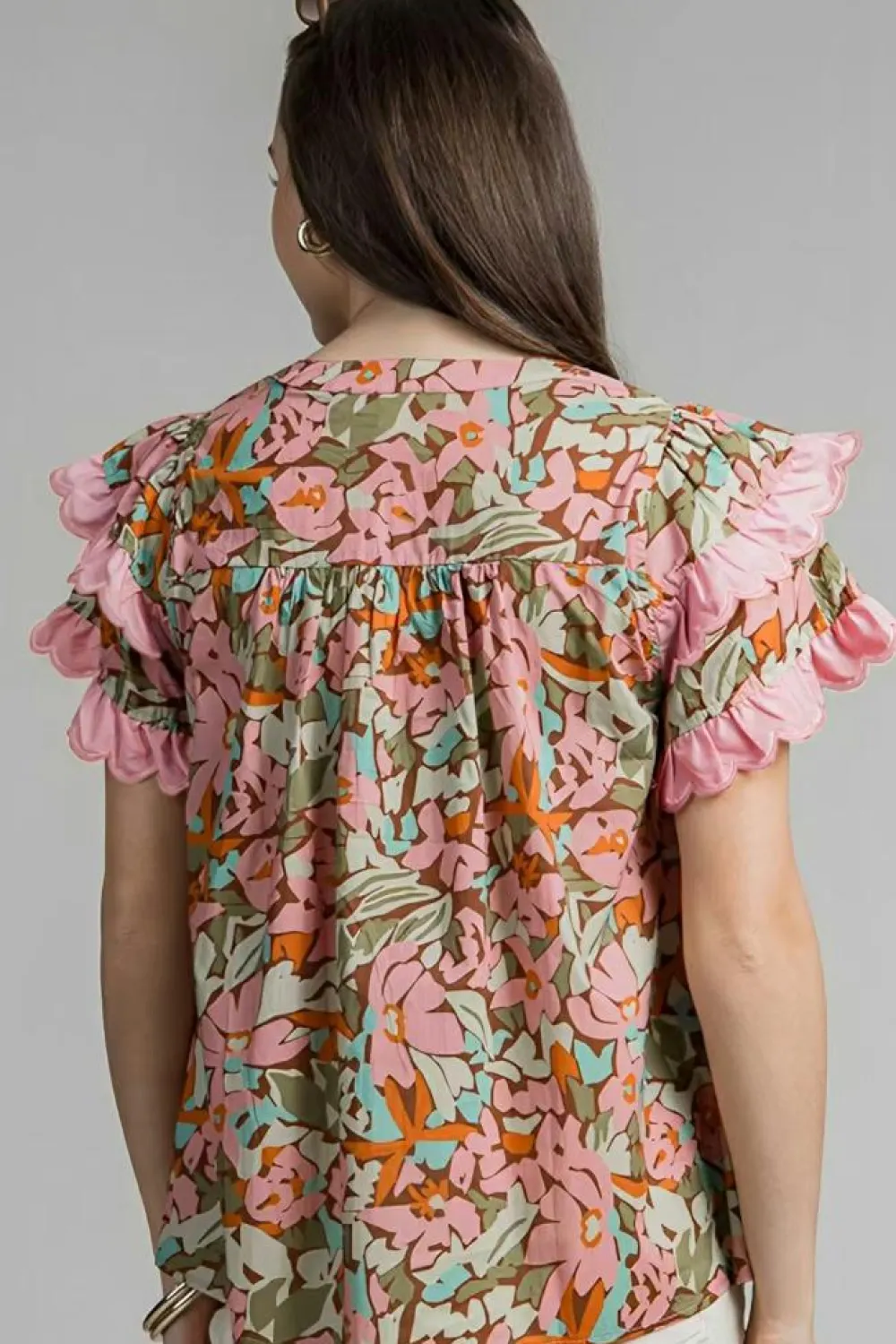 Best Dear-Lover Floral Tiered Ruffled Short Sleeve Blouse Multicolour