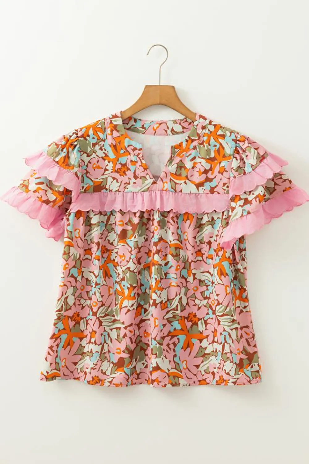 Best Dear-Lover Floral Tiered Ruffled Short Sleeve Blouse Multicolour