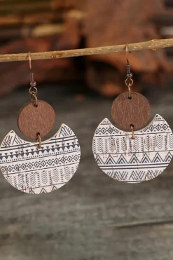 New Dear-Lover Geometric Print Drop Wood Earrings Multicolour