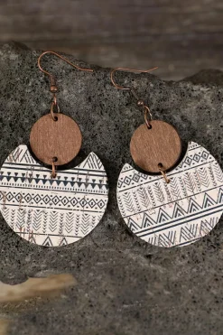 New Dear-Lover Geometric Print Drop Wood Earrings Multicolour