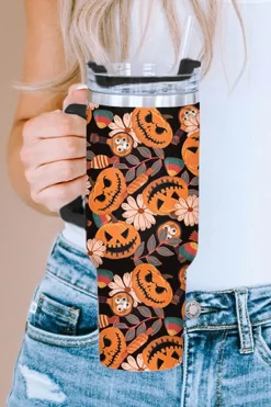 Fashion Dear-Lover Halloween Pumpkin Print 304 Stainless Vacuum Cup 40oz Multicolour