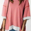 Best Dear-Lover Oversized Contrast Trim Exposed Seam High Low T Shirt Multicolour