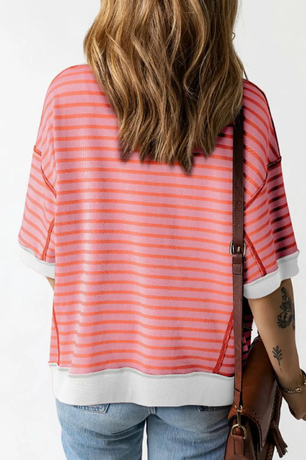 Best Dear-Lover Oversized Contrast Trim Exposed Seam High Low T Shirt Multicolour