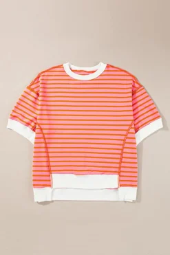 Best Dear-Lover Oversized Contrast Trim Exposed Seam High Low T Shirt Multicolour