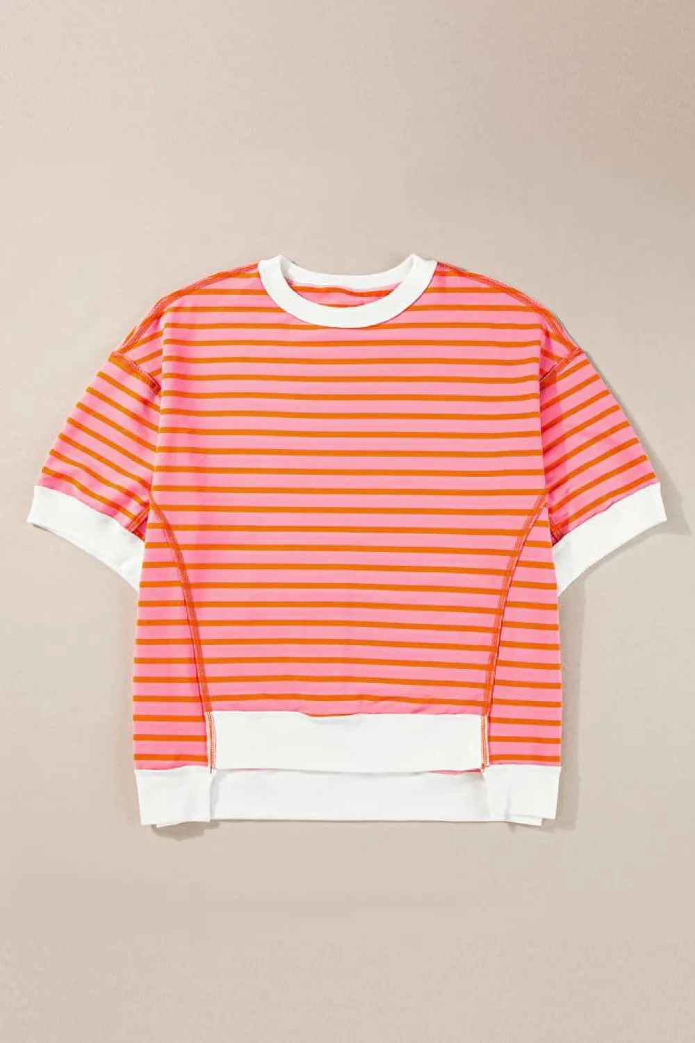 Best Dear-Lover Oversized Contrast Trim Exposed Seam High Low T Shirt Multicolour