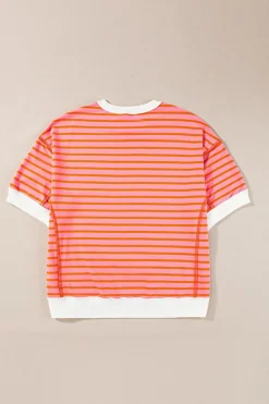 Best Dear-Lover Oversized Contrast Trim Exposed Seam High Low T Shirt Multicolour