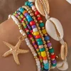 New Dear-Lover 7pcs Starfish Seashell Beaded Bracelet Set Multicolour