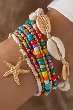 New Dear-Lover 7pcs Starfish Seashell Beaded Bracelet Set Multicolour