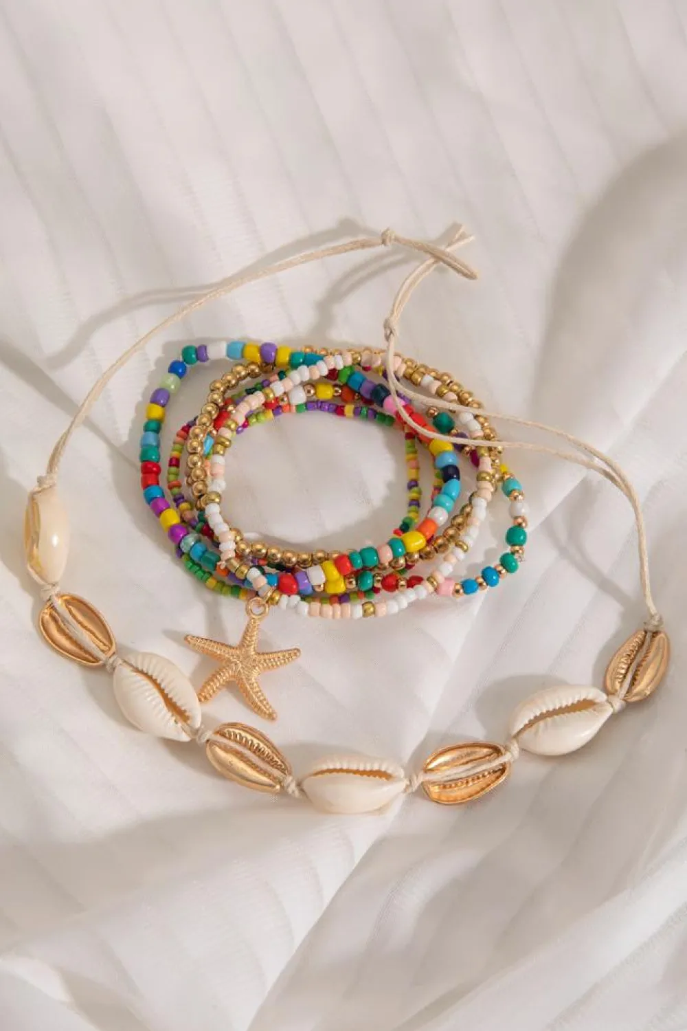 New Dear-Lover 7pcs Starfish Seashell Beaded Bracelet Set Multicolour