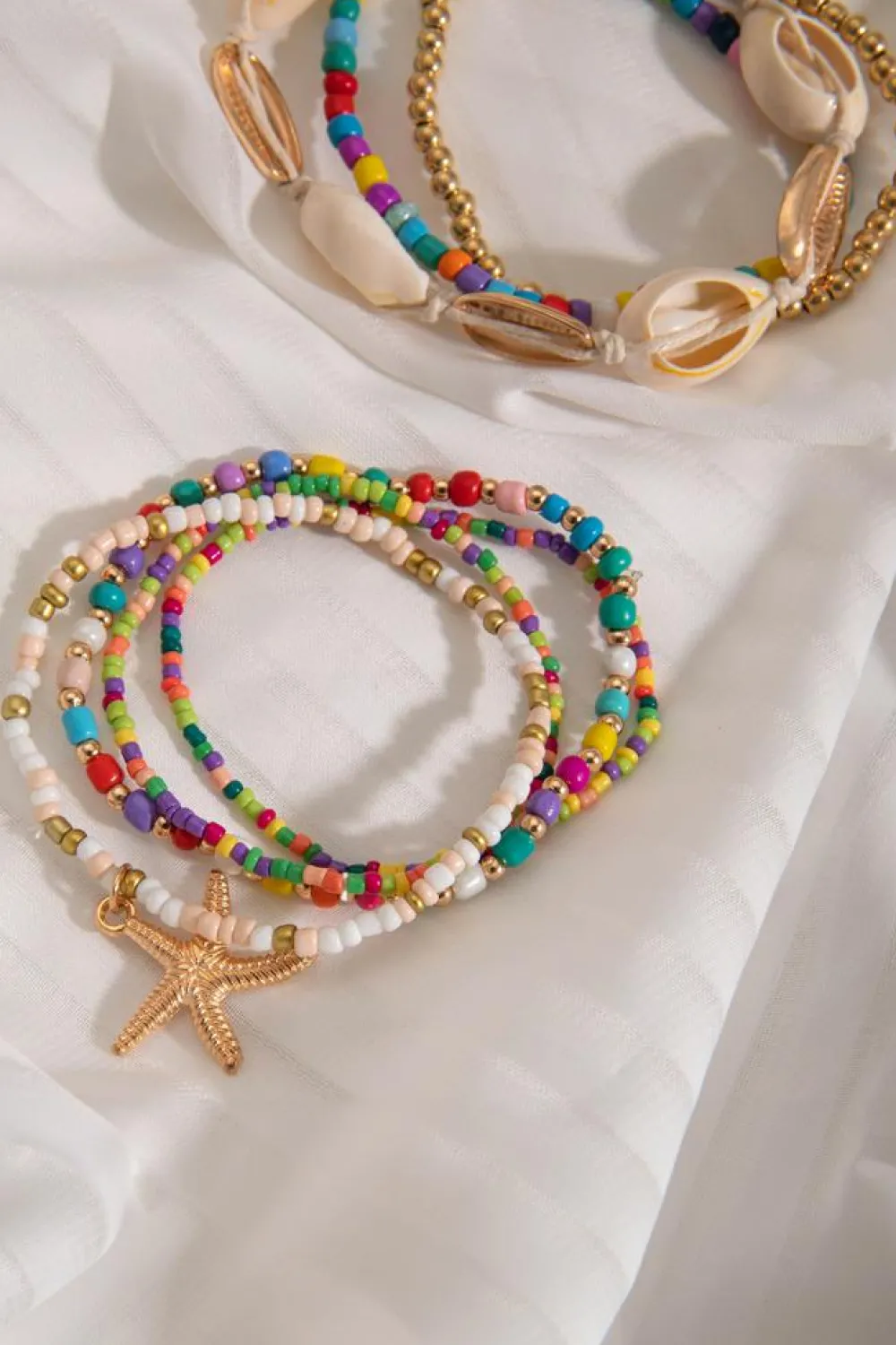 New Dear-Lover 7pcs Starfish Seashell Beaded Bracelet Set Multicolour