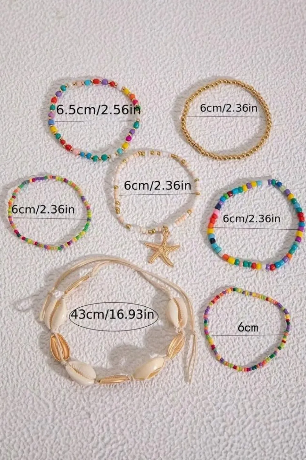 New Dear-Lover 7pcs Starfish Seashell Beaded Bracelet Set Multicolour